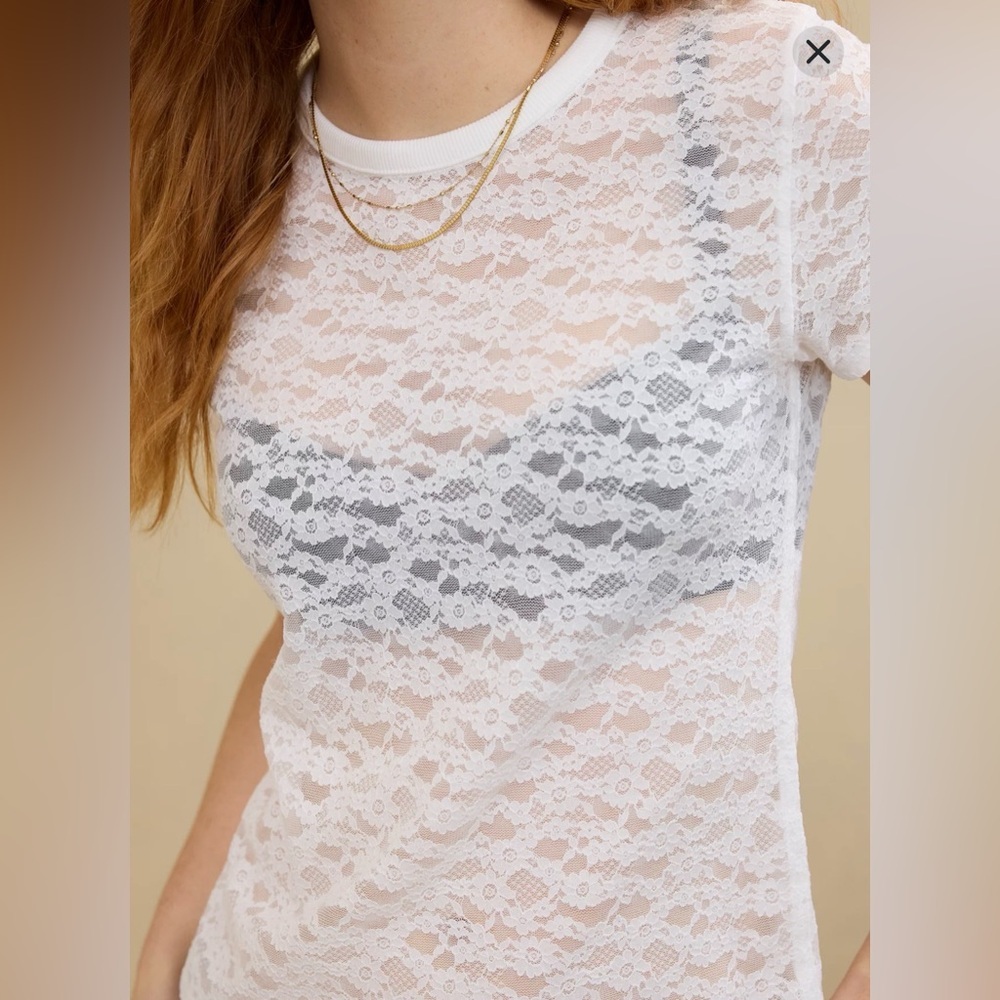 Aerie Vintage White Lace Short Sleeve size Small, 90’s, Y2K